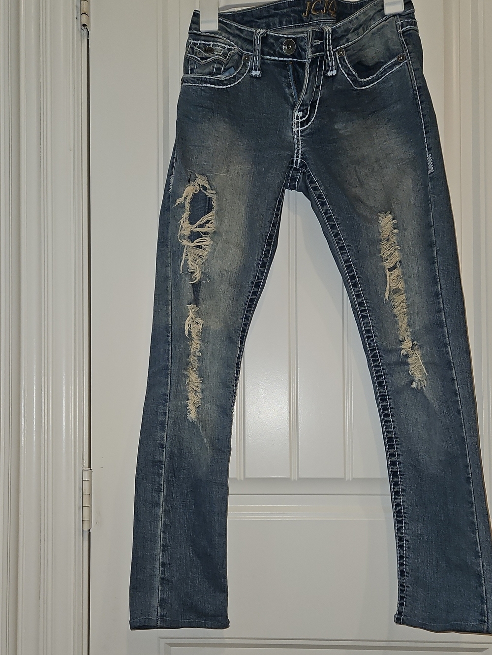 JCLo Distressed Skinny Jeans - Dark Blue